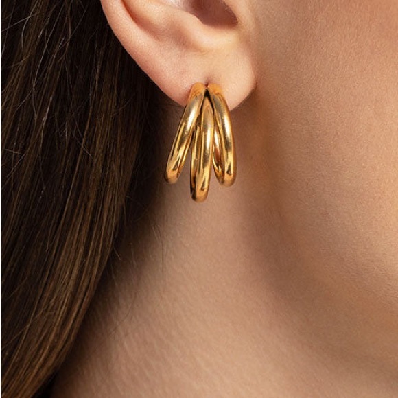 Anthropologie Jewelry - Gold triple hollow hoop earrings ✨